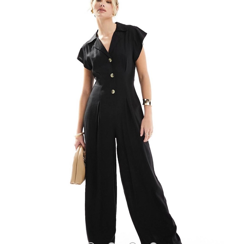 Asos Design Collared Linen Mix Button Up Jumpsuit… - image 1